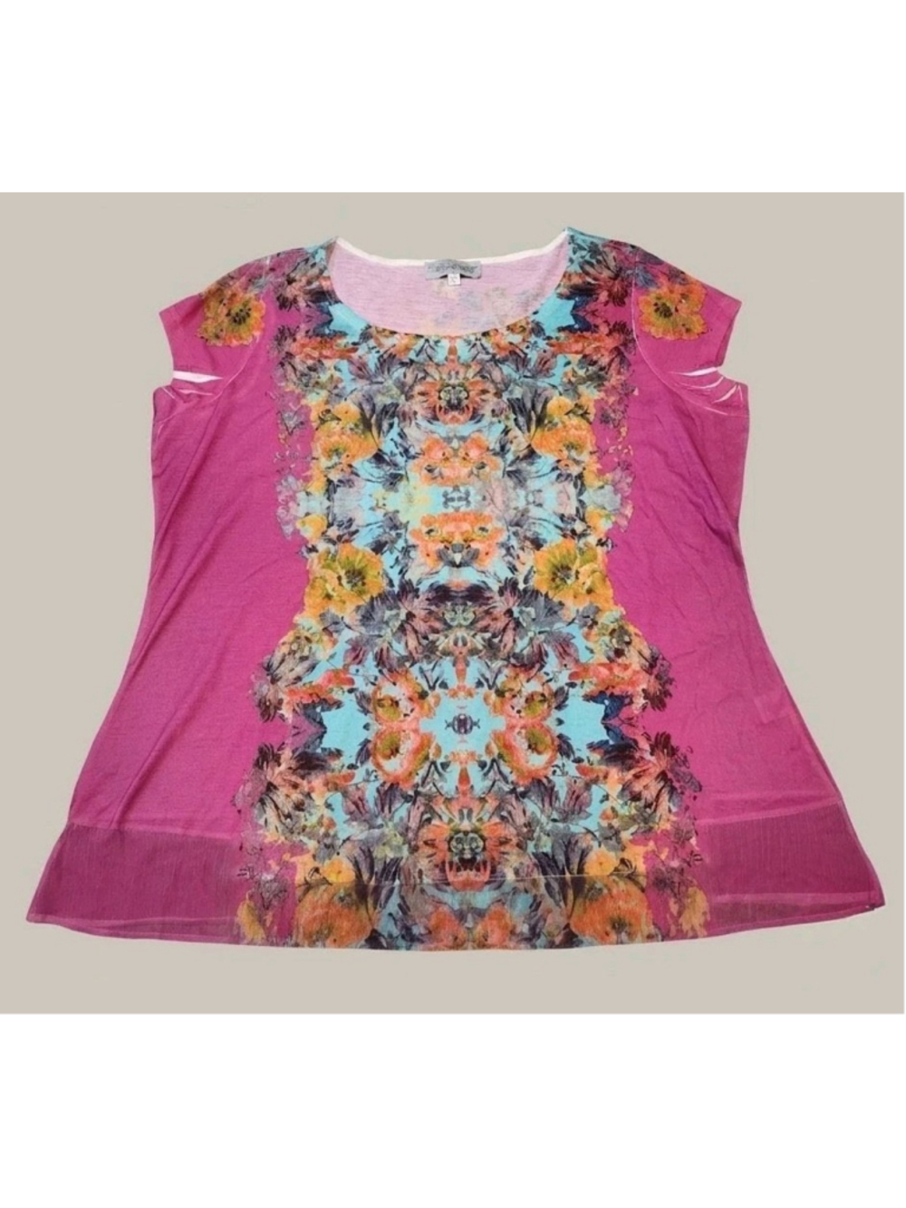 VTG 2000s Y2K Closet Full Kaleidoscope Floral Mesh Sublimation Tunic Top XL Hot